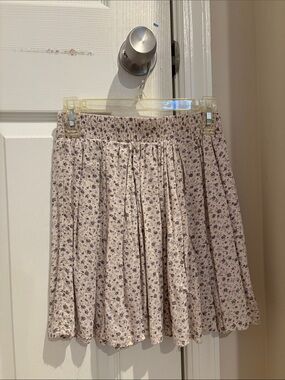 Brandy Melville Cream Skirt with Navy Floral Print